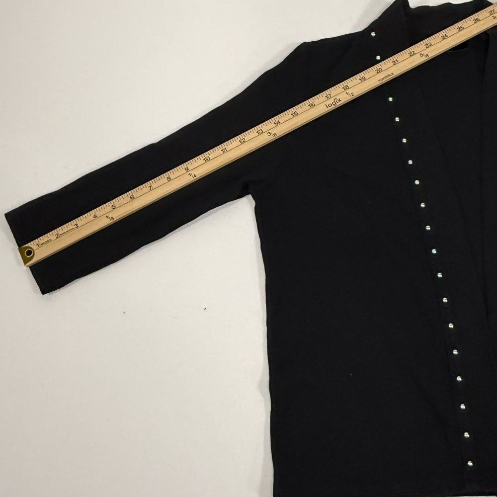 Studded Open Front Rafaella Black Cotton Knit Cardigan Size MP Petite Medium - Picture 6 of 9